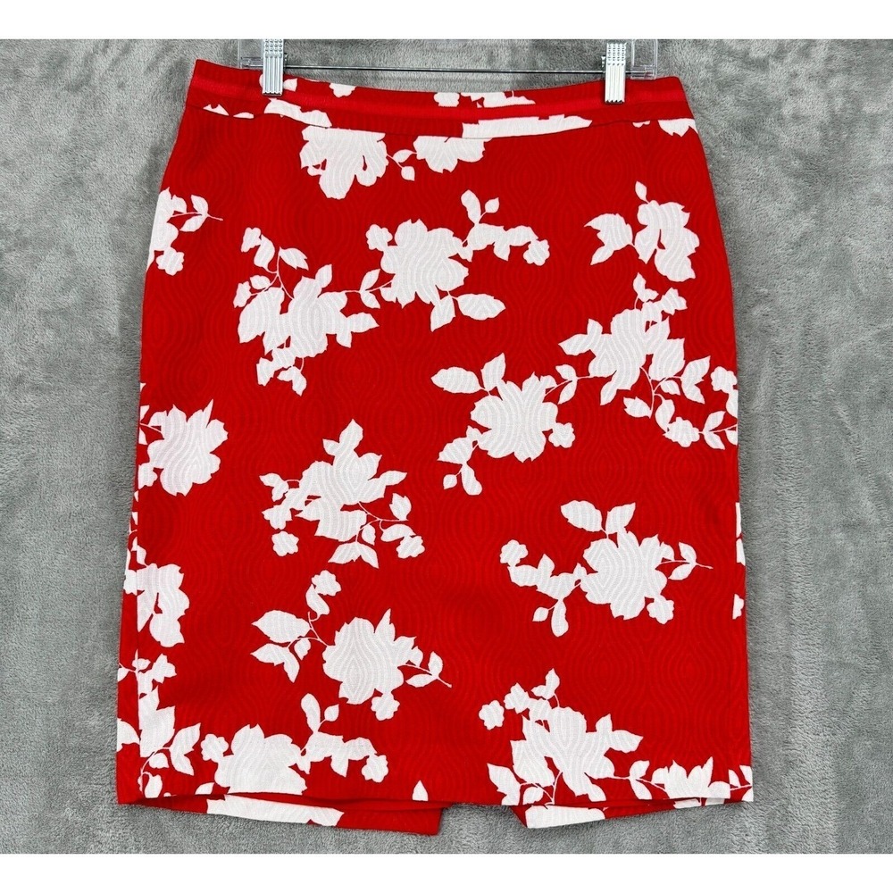 Talbots Skirt 10 Floral Pencil Straight Career Classic Back Zip Lined Office Red